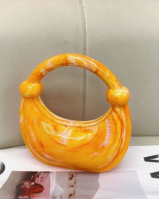 Acrylic Evening Clutch Purse Top-handle Moon Hobo Bag, Pillow Handbag Orange
