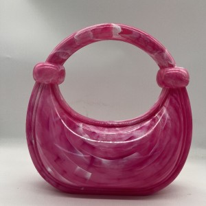 Acrylic Evening Clutch Purse Top-handle Moon Hobo Bag, Pillow Handbag Rose Red