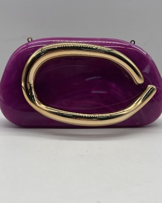 Acrylic Evening Clutch Purse Metal Hobo Bag, Square Handbag Purple