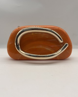 Acrylic Evening Clutch Purse Metal Hobo Bag, Square Handbag Orange