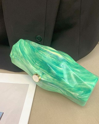 Acrylic Evening Clutch Purse Metal Hobo Bag, Square Handbag Light Green