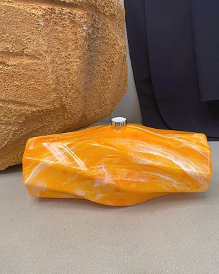 Acrylic Evening Clutch Purse Metal Hobo Bag, Square Handbag Orange