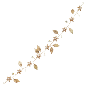 Handmade headband with golden flower and leaf shape soft chain headdress