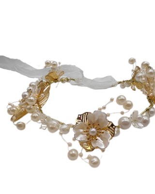 Flower Wreath Braided Headband Flower Girl Pearl Headdress