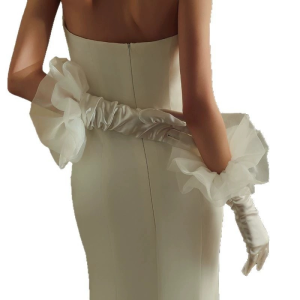 Elegant pleated ruffle wedding dress white short gloves