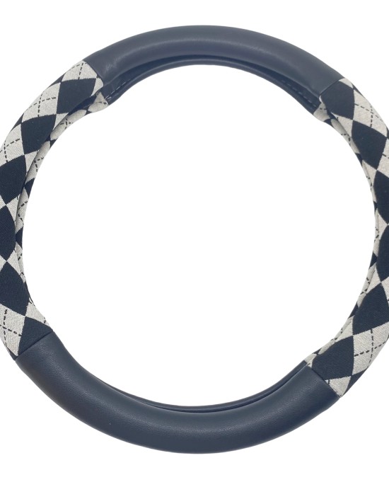 Jacquard Diamond Black And White Steering Wheel Cover Jacquard Diamond Black And White Steering Wheel Cover