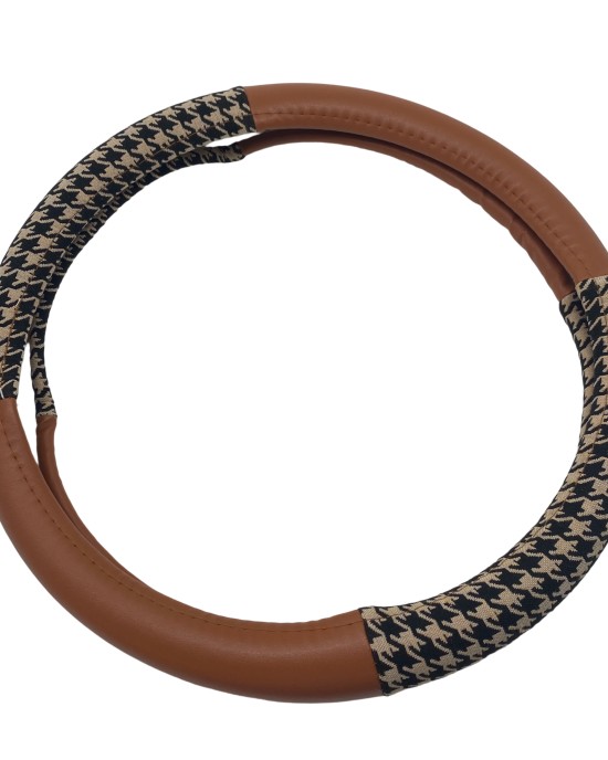 Jacquard Houndstooth Brown Steering Wheel Cover Jacquard Houndstooth Brown Steering Wheel Cover