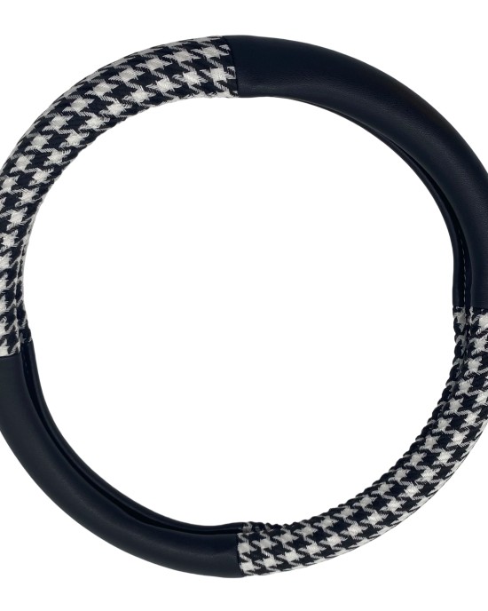 Jacquard Houndstooth Square Black And White Steering Wheel Cover Jacquard Houndstooth Square Black And White Steering Wheel Cover