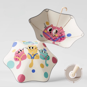 Children's Umbrella Round Corner Large Rainbow Polka Dot Cat (Double Layer)