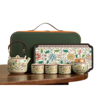 Beige enamel flower kungfu tea sets
