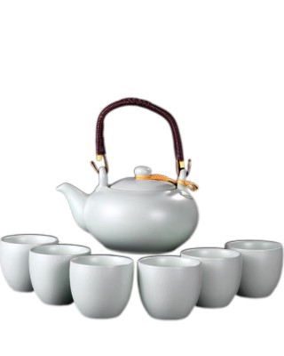 Light Celadon With Line Pattern  Pot With Handle Kungfu Tea Sets
