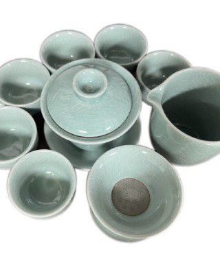 Simple Line Pattern Light Celadon Kungfu Tea Sets